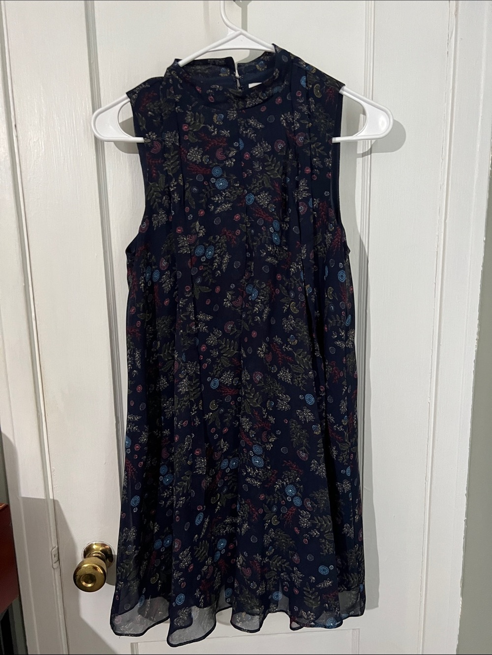 BCBGeneration Navy Floral High-Neck Shift Dress